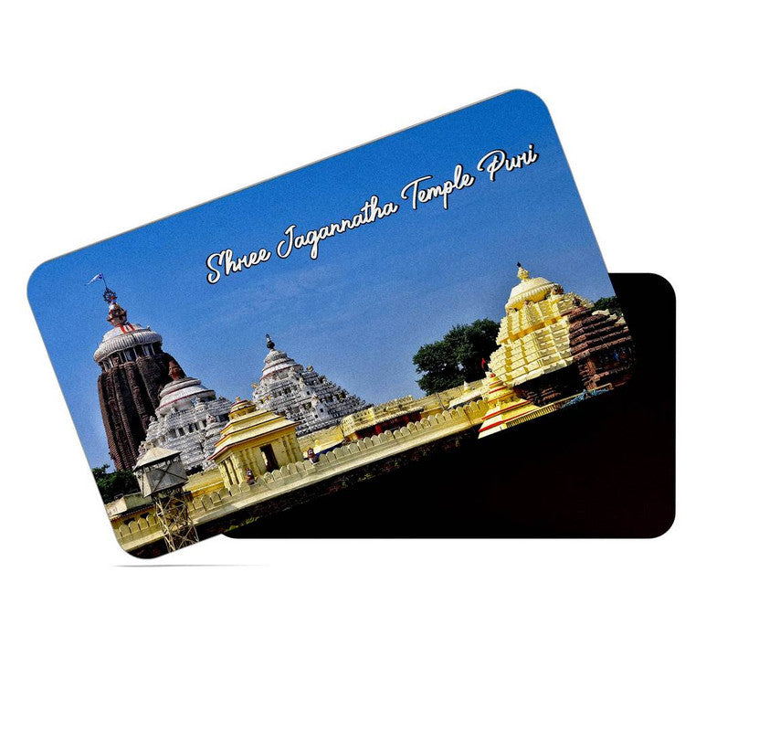 dhcrafts Rectangular Rubber Fridge Magnet / Magnetic Card Multicolor Odisha Shree Jagannath Temple Puri Design Pack of 1 (8.6cm x 5.4cm)